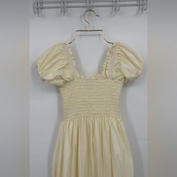 La Ligne Yellow Smocked Puff Sleeve Midi Dress – Size M - Picture 4 of 8